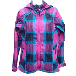 The North Face Women's Pink and Blue Plaid Fleece Lined Snowboard Ski Jacket